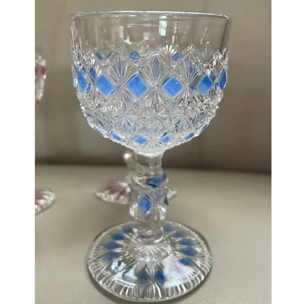 Antique 1890s Rainbow Cordial Set - EAPG King Glass - Set of 5 - Jewel Tones